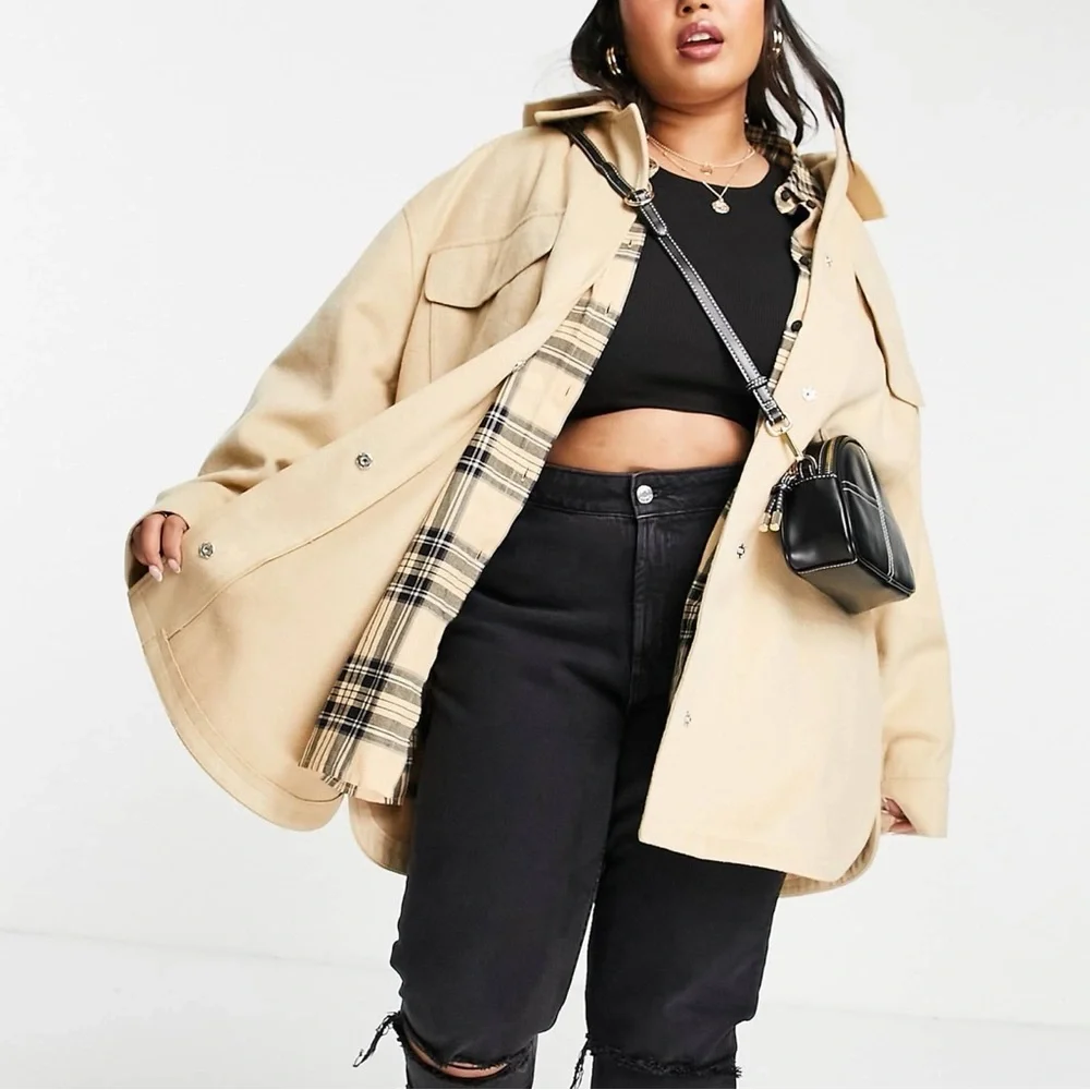 ASOS Design Curve Beige Oversized Hooded Shacket‎ Jacket - Women's Neutral Coat
